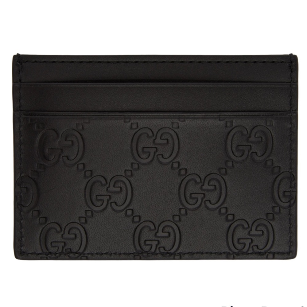 New GUCCI Black Leather Signature GG Card Holder for Men or Women in Box